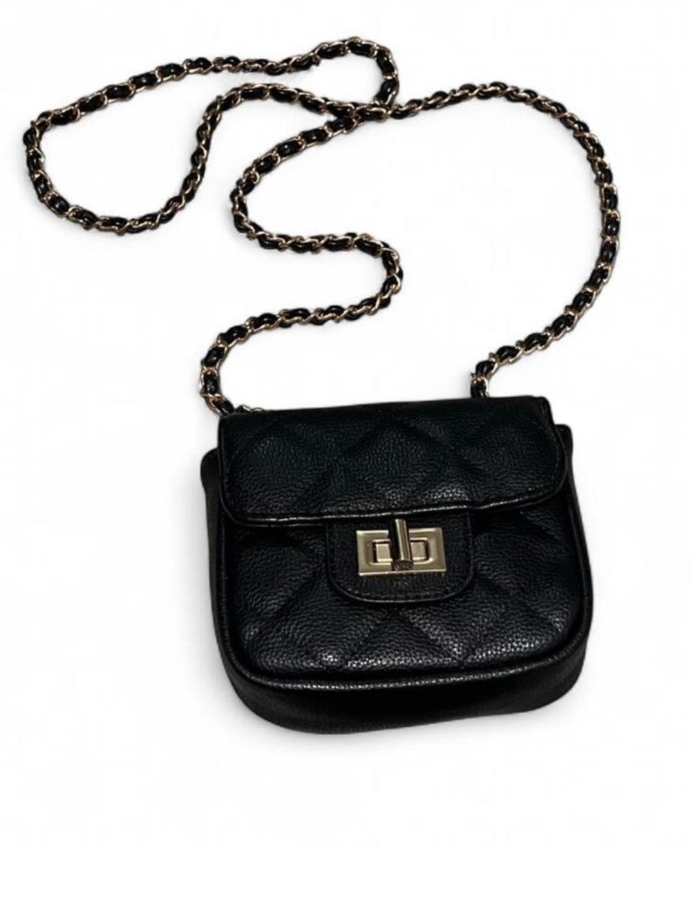 Black Quilted Crossbody Bag with Gold Chain Strap
